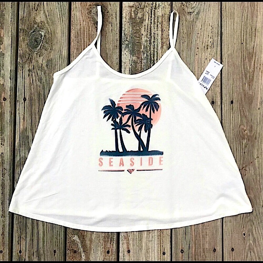 🆕🔥ROXY REALLY CUTE&SOFT THIN STRAP TANK LOOSE FIT OFF WHITE&SUMMER VIBES NWT!!
